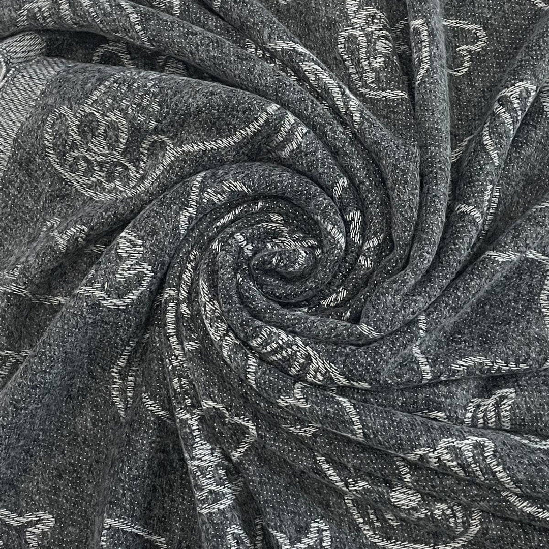 Cute Dog &amp; Love Heart Reversible Print Charcoal Grey Tassel Scarf - SKRF