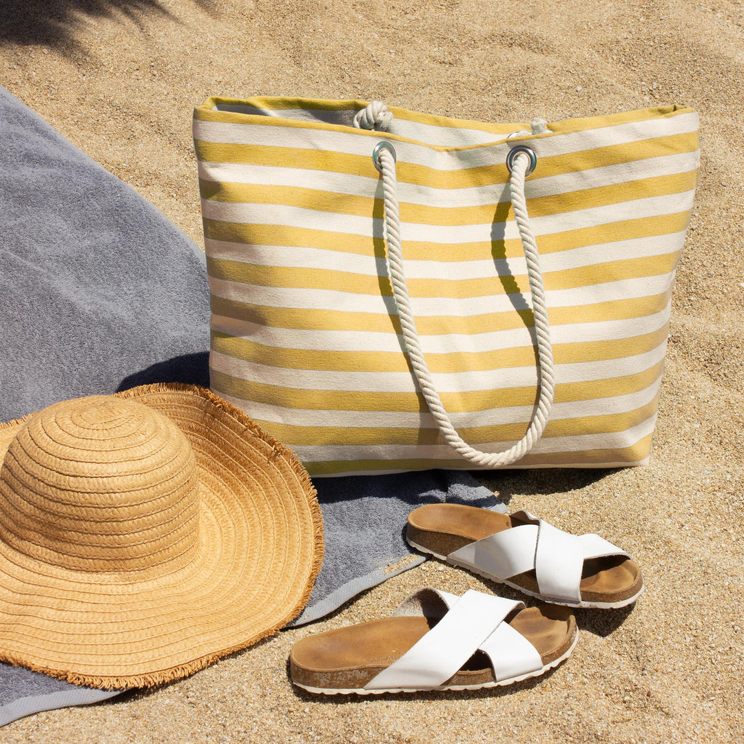 Large Striped Canvas Tote Beach Bag