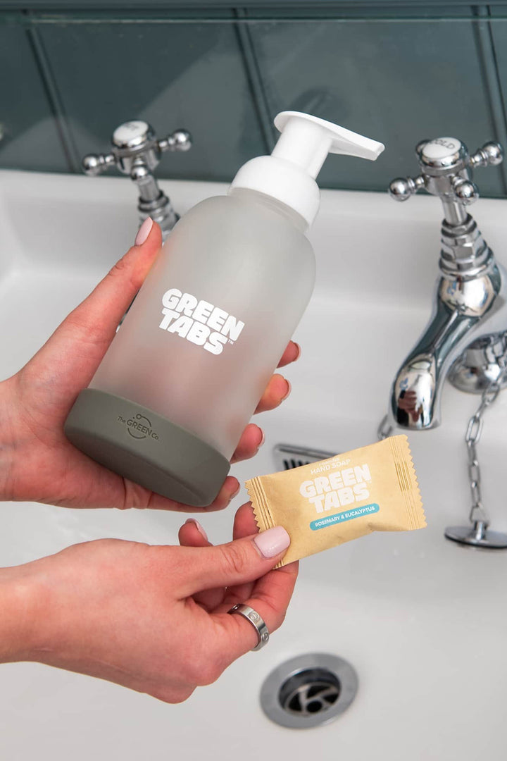 The Green Co GreenTabs™ Rosemary And Eucalyptus Foaming Hand Soap Starter Kit With Dusty Blue Dispenser