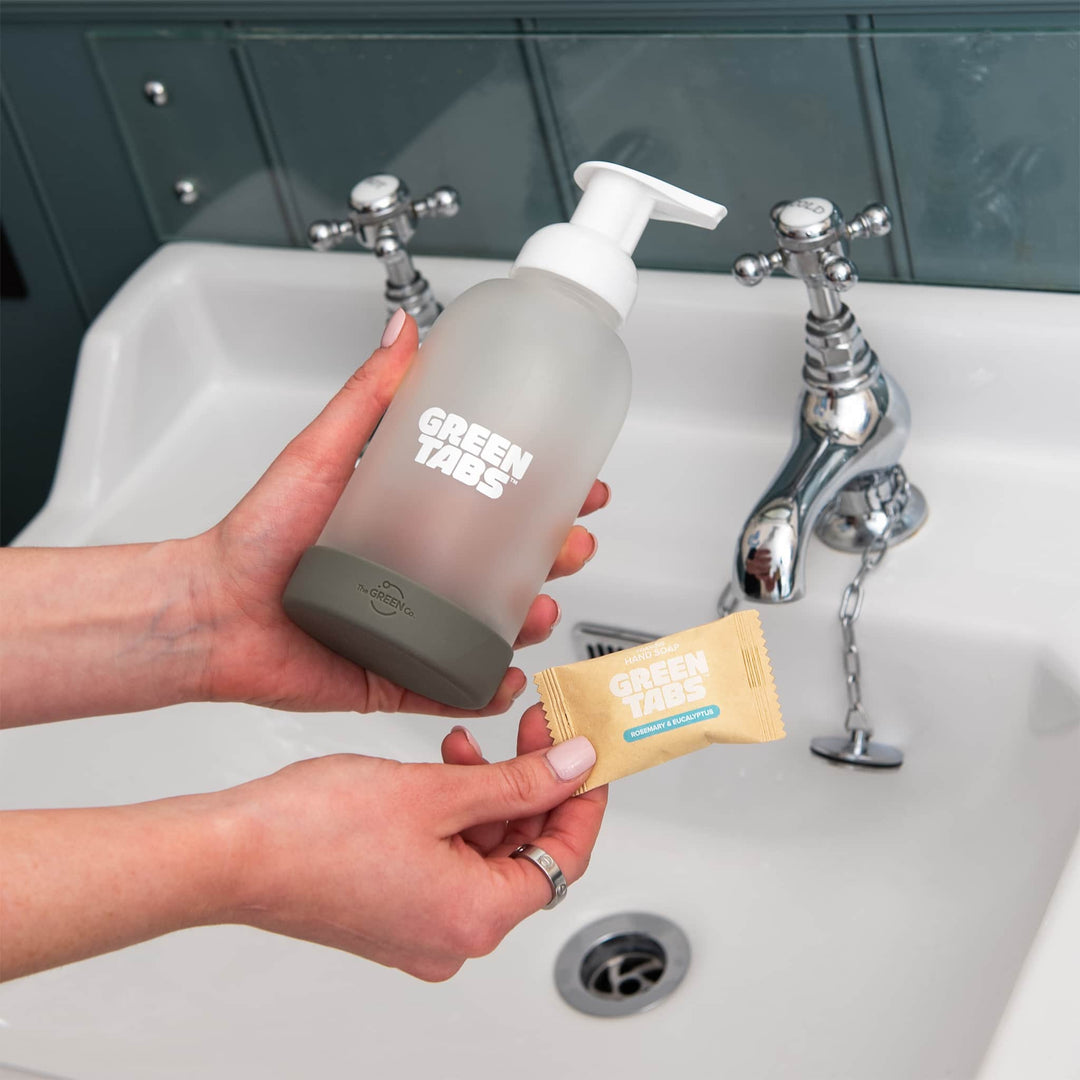 The Green Co GreenTabs™ Rosemary And Eucalyptus Foaming Hand Soap Starter Kit With Dusty Blue Dispenser