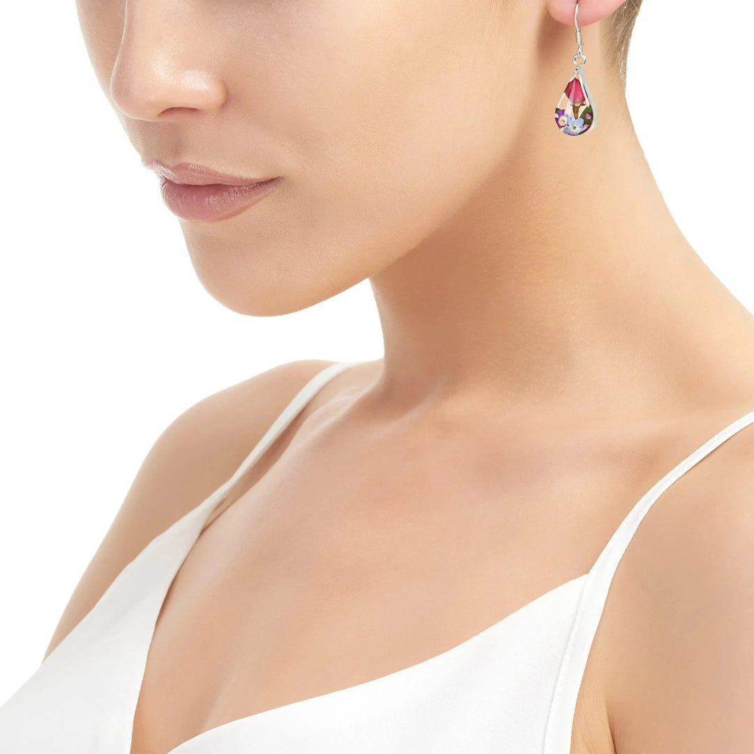 Shrieking Violet® Sterling Silver Real Flower Teardrop Dangle Earrings