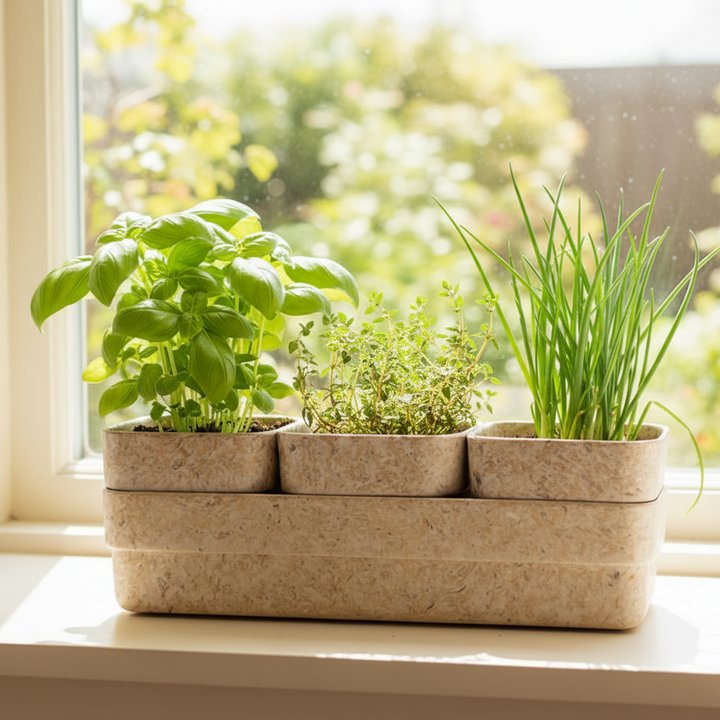 Earthy Recycled Wheat Chaff Fibre Oatmeal Trio Windowsill Pots