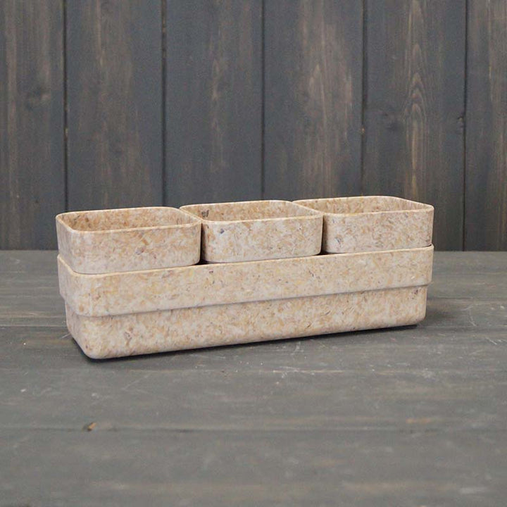 Earthy Recycled Wheat Chaff Fibre Oatmeal Trio Windowsill Pots