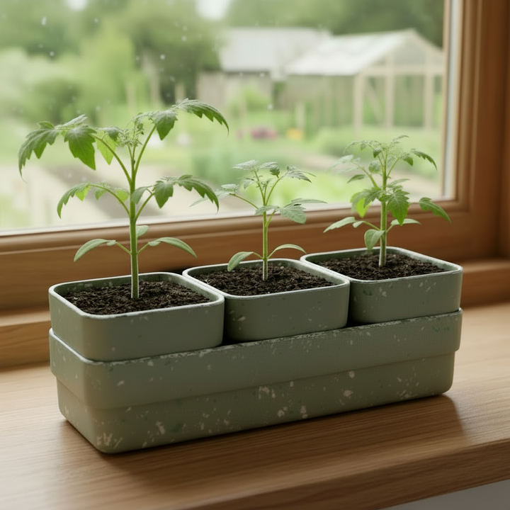 Earthy Recycled Bamboo Fibre Green Trio Windowsill Pots
