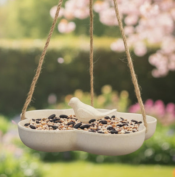 Earthy Natural Bamboo Hanging Bird Bath Feeder