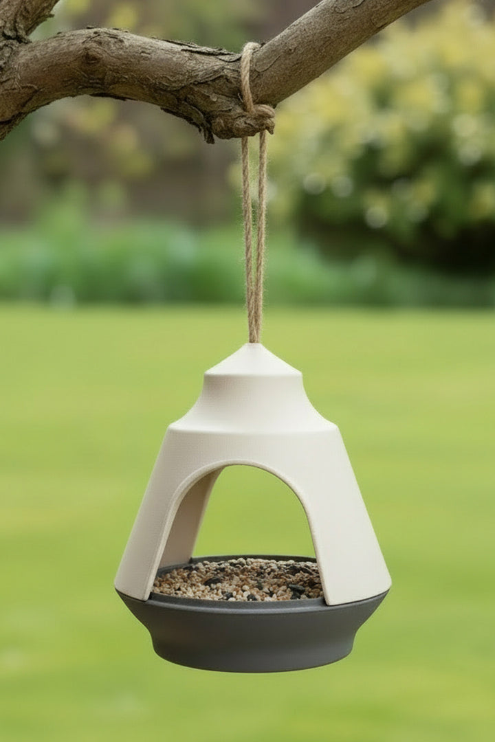 Earthy Two-tone Bamboo Hanging Covered Bird Feeder