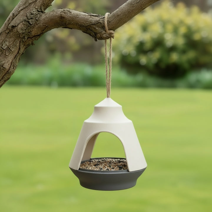 Earthy Two-tone Bamboo Hanging Covered Bird Feeder
