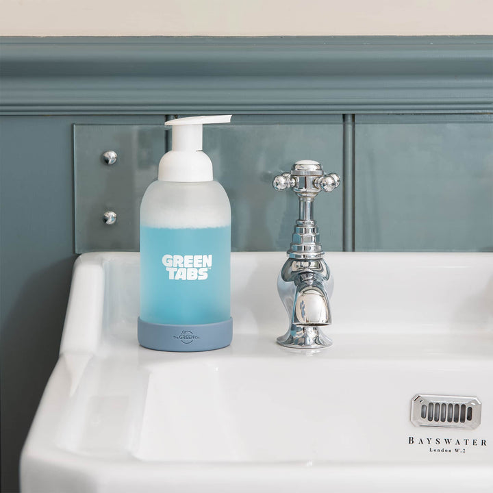 The Green Co GreenTabs™ Rosemary And Eucalyptus Foaming Hand Soap Starter Kit With Dusty Blue Dispenser