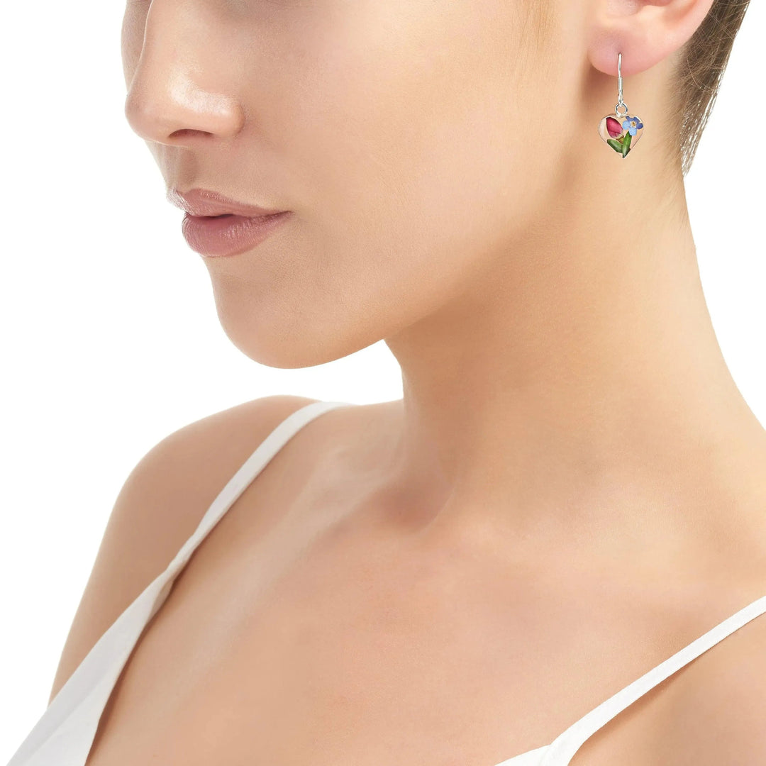 Shrieking Violet® Rose & Forget-Me-Knot Sterling Silver Heart Drop Earrings