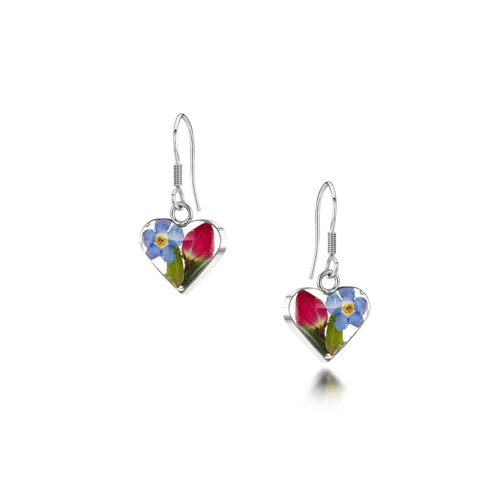 Shrieking Violet® Rose & Forget-Me-Knot Sterling Silver Heart Drop Earrings