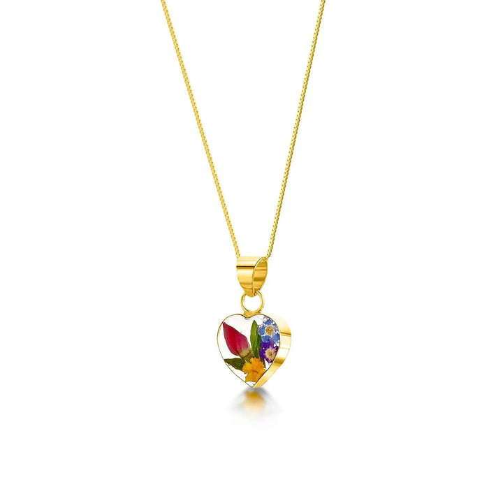 Shrieking Violet® Gold-Plated Sterling Silver Real Flowers Small Heart Pendant Necklace