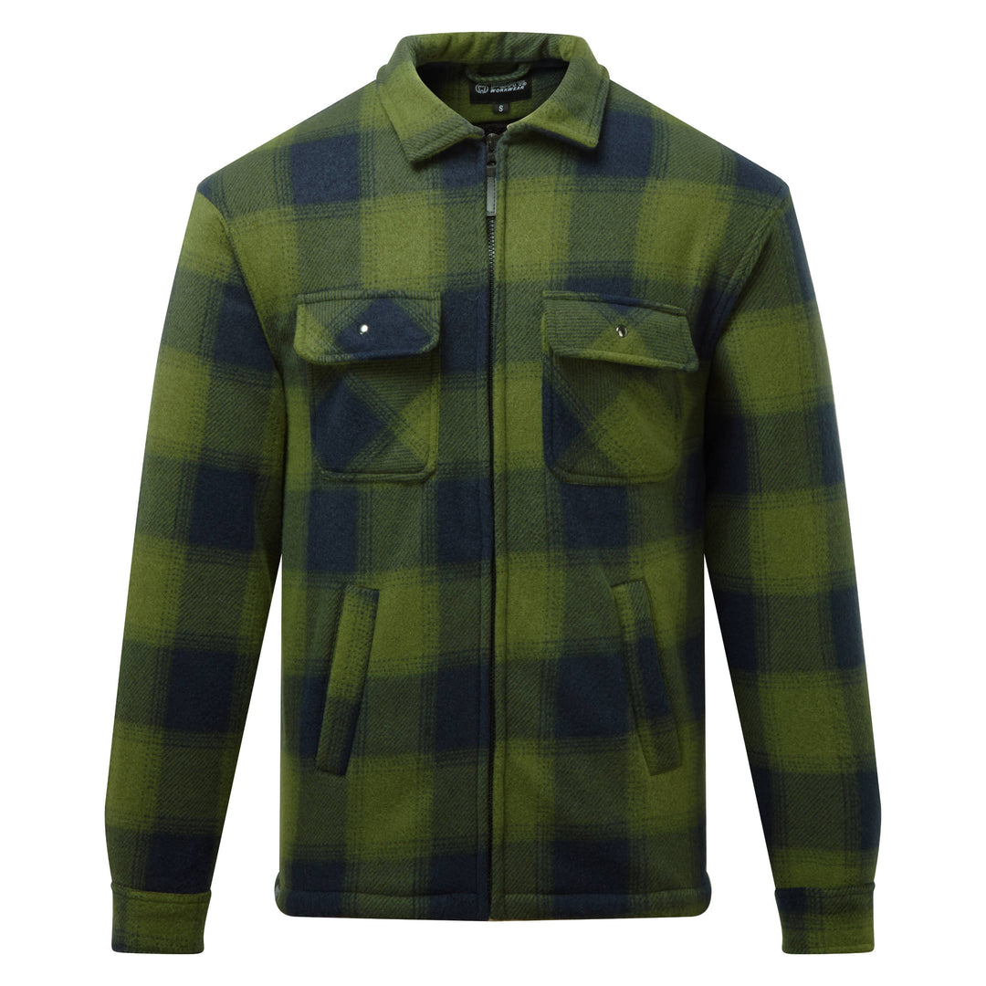 Green and black plaid jacket on a white background