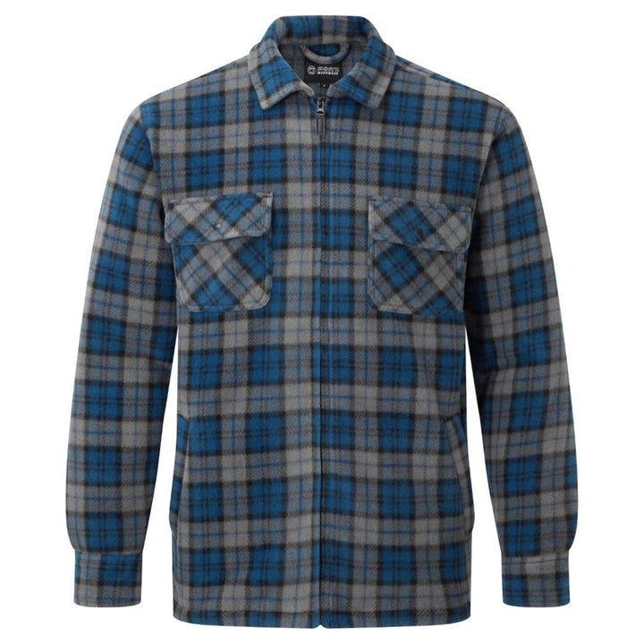 Plaid shirt with blue and gray pattern on a white background