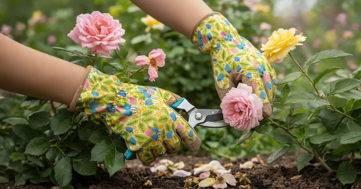 Leather and fabric gardening gloves from Norman & Vera