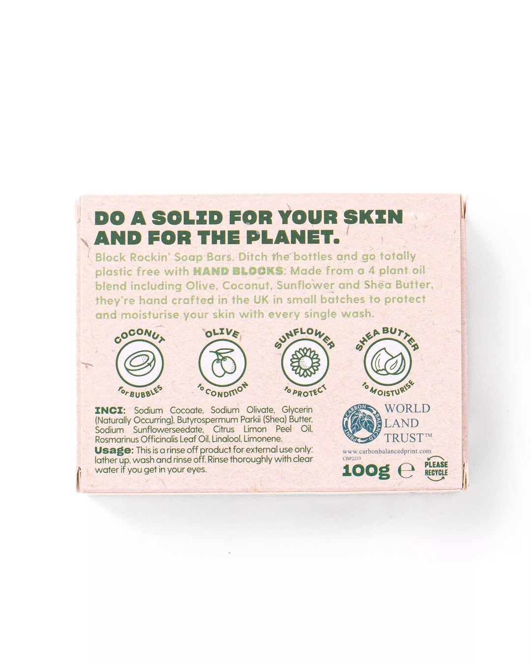 Box of soap with branding and product information on a white background