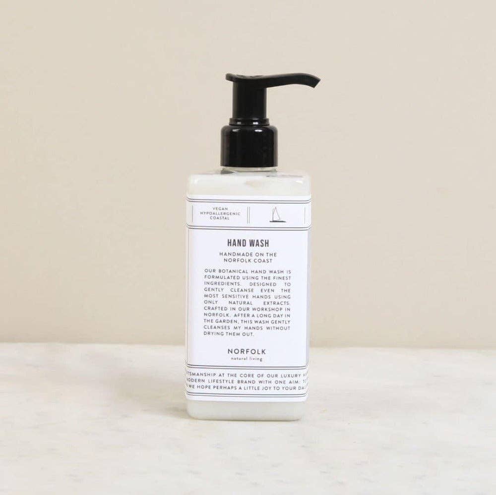 Hand wash bottle with pump on a beige background