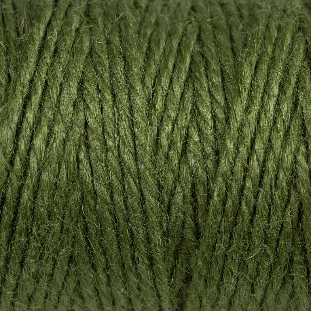 Close view of Nutscene green 3 ply jute twine showing the fibre texture and colour