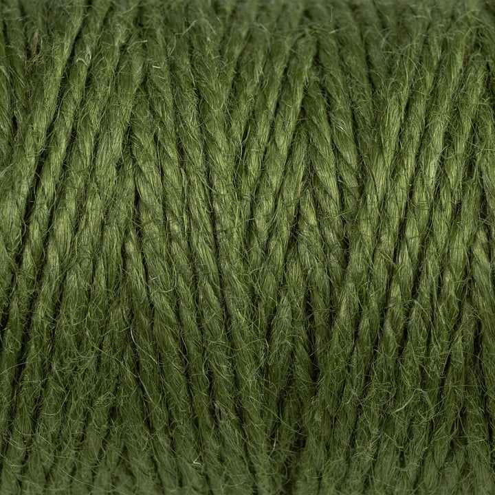 Close view of Nutscene green 3 ply jute twine showing the fibre texture and colour