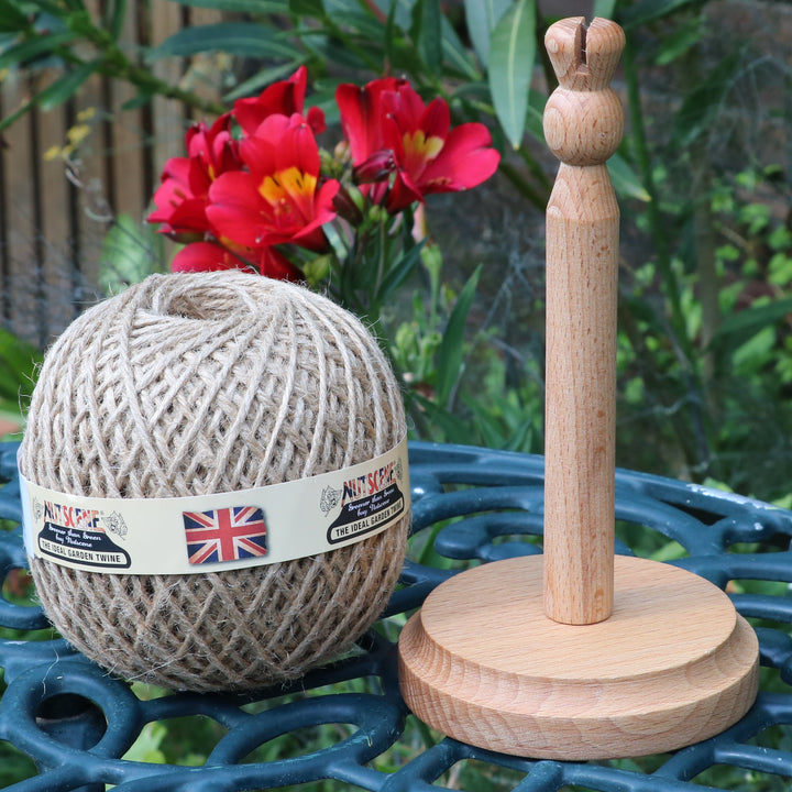 Nutscene Wooden Twine Holder With Cutter And Jute Twine - Natural 130m