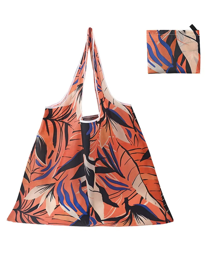 Floral patterned reusable bag on a white background