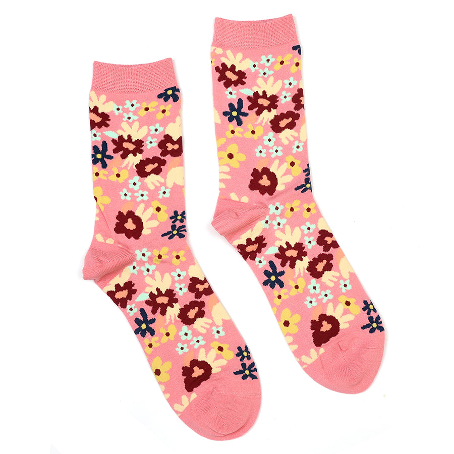 Pom 20262 Coral Mix Bold Floral Ankle Socks