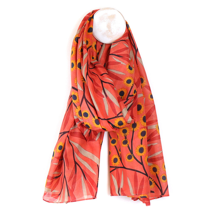 Pom 53132 Red Mix Mini Sunflower Print Cotton Scarf