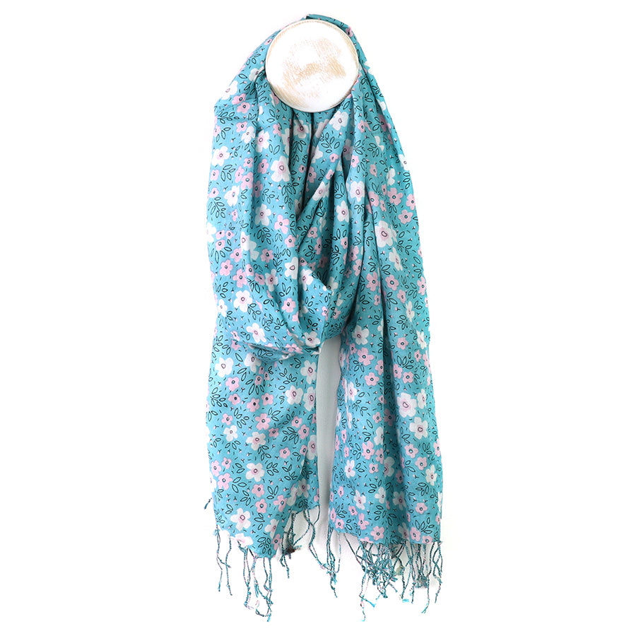 Pom 53163 Turquoise Lilac Floral Print Scarf