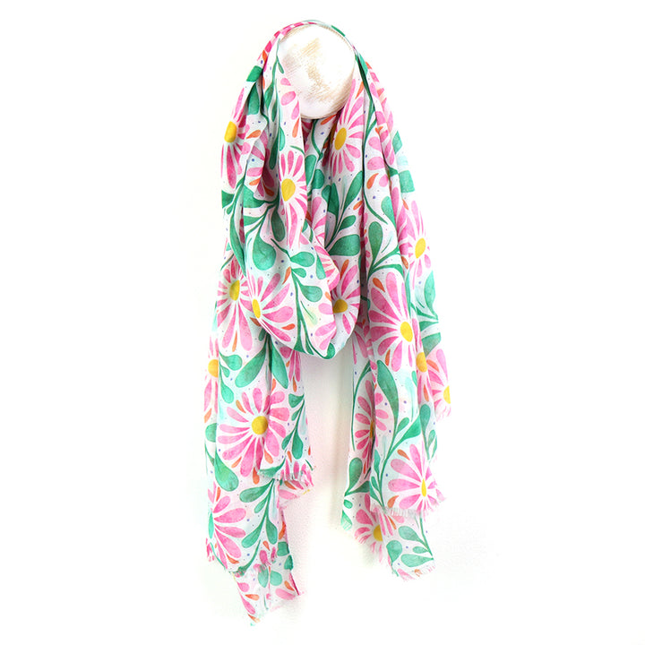 Pom 53170 Pink Jade Daisy Print Scarf