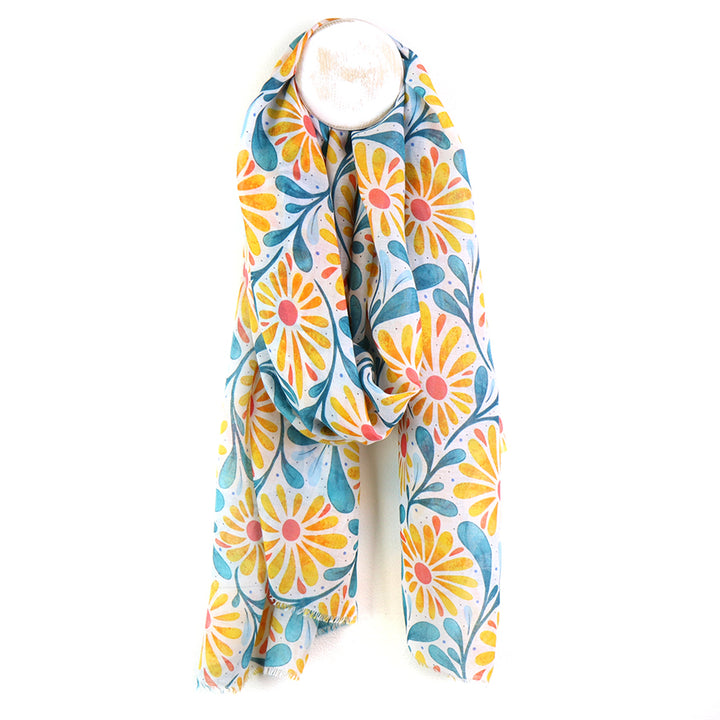 Pom 53172 Yellow Blue Daisy Print Scarf