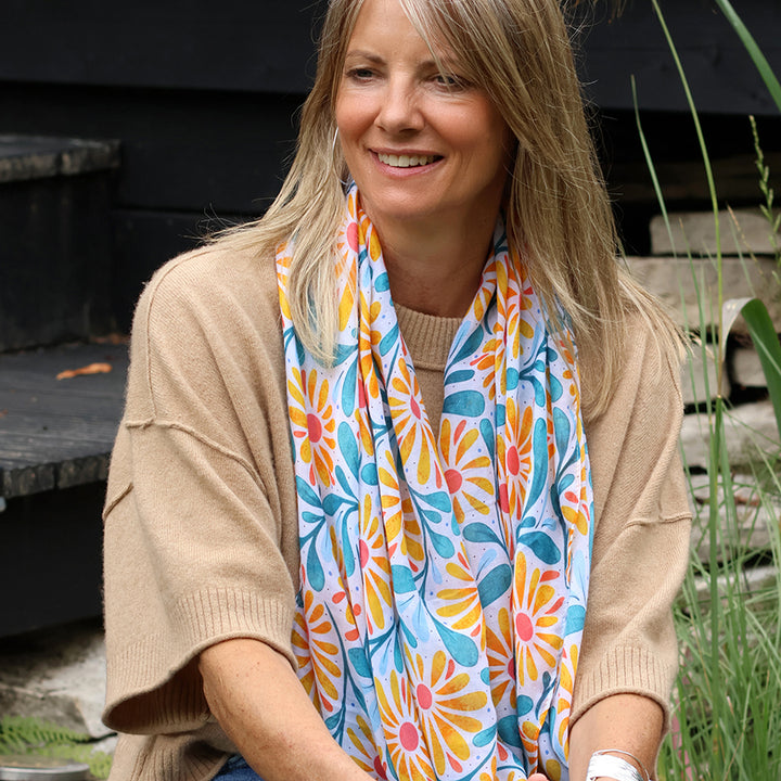 Pom 53172 Yellow Blue Daisy Print Scarf