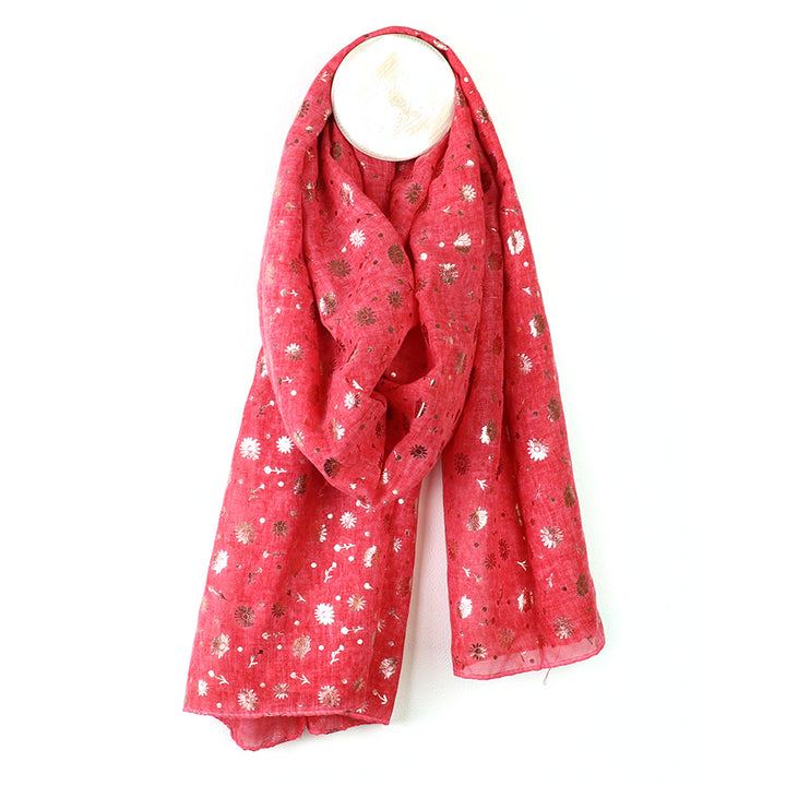 Pom 53189 Coral Recycled Metallic Flower Print Scarf