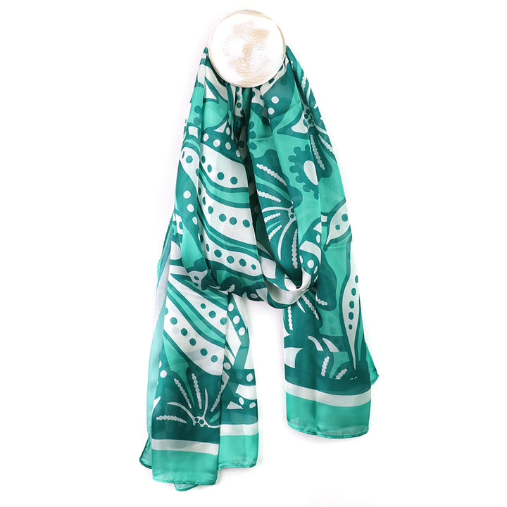 Pom 53209 Aqua Recycled Silky Monstera Print Scarf