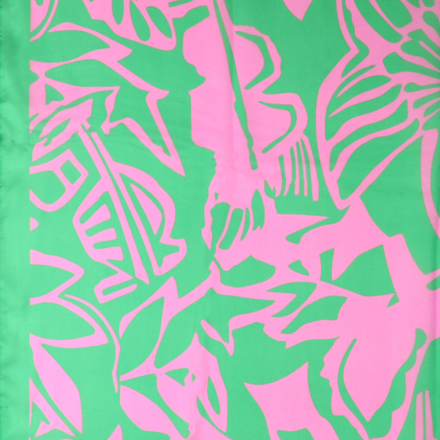 Pom 53213 Green Pink Recycled Silky Tropical Leaf Print Scarf