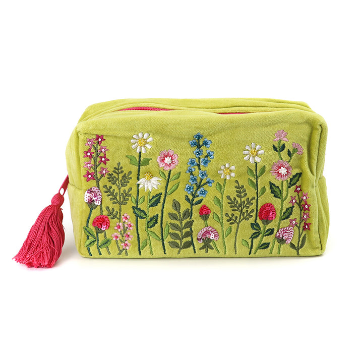 Pom 81863 Lime Green Velvet Floral Meadow Washbag