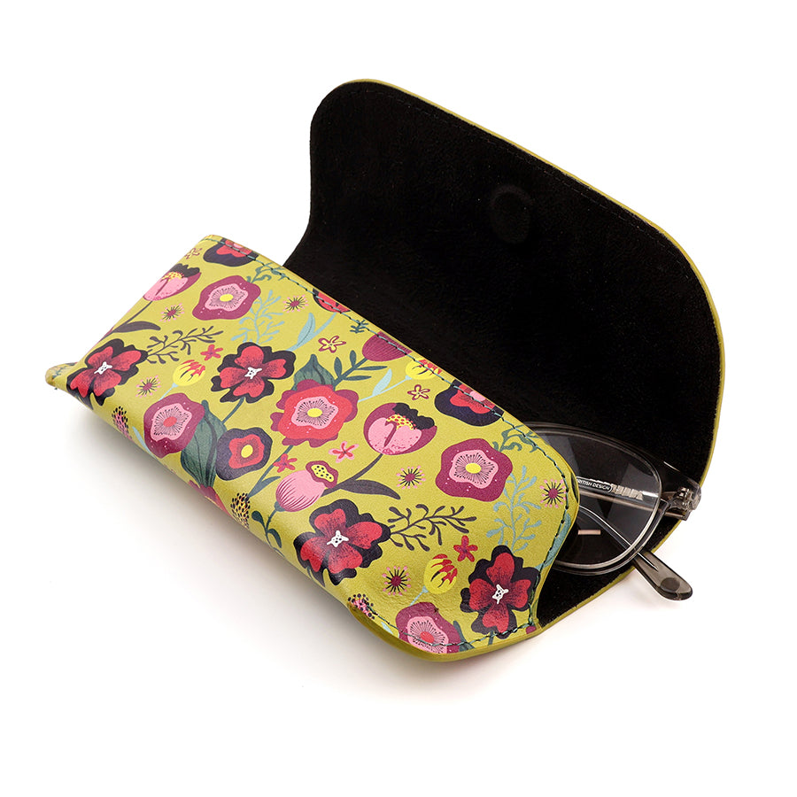 Pom 81872 Yellow Floral Recycled Leather Glasses Case