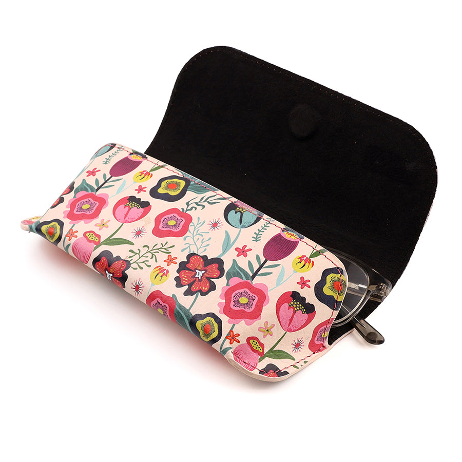Pom 81880 Pink Floral Recycled Leather Glasses Case