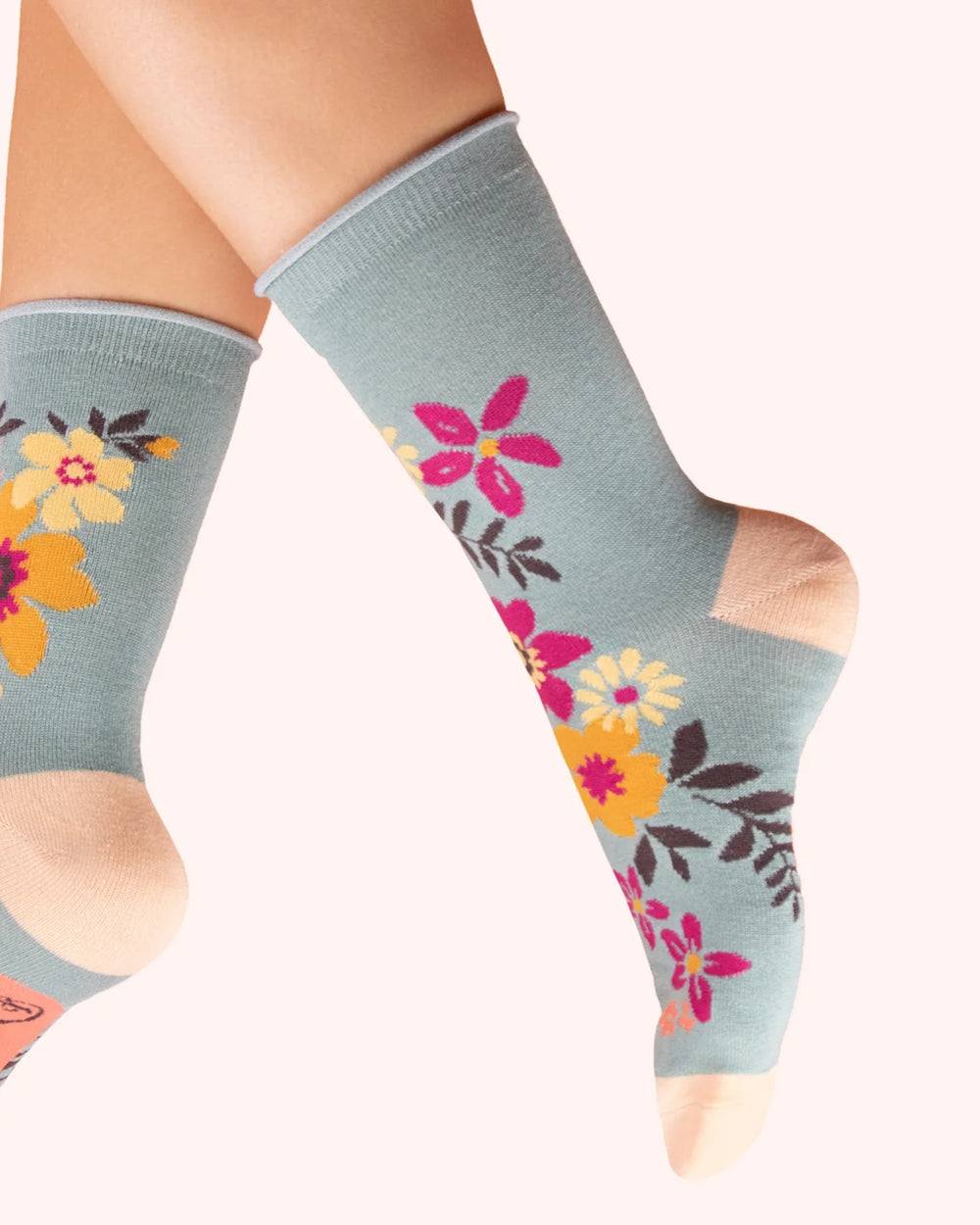 Floral-patterned socks on a white background