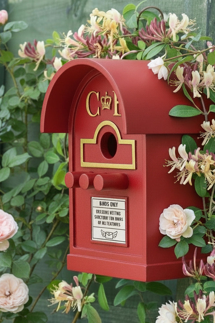 Red Post Box Bird House For Small Garden Birds