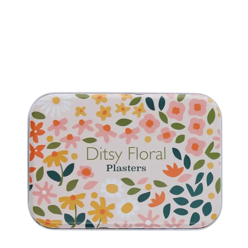 Ditsy Floral plasters shown beside the tin
