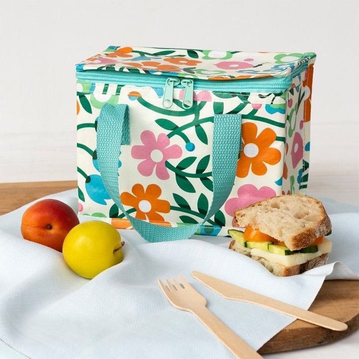 Esme insulated lunch bag styled with a packed lunch