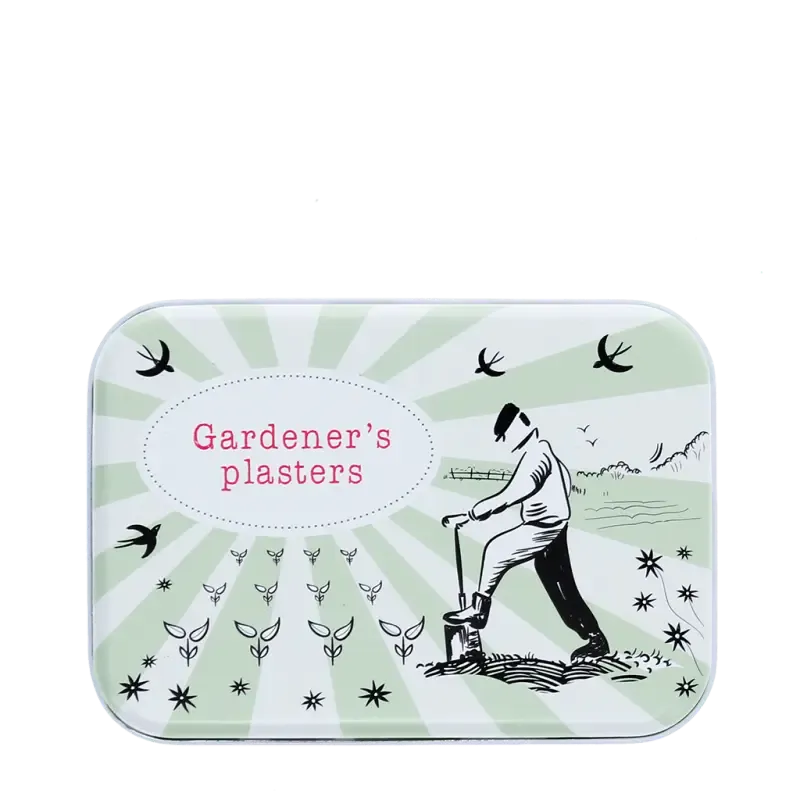 Rustic Fields plasters shown beside the illustrated tin
