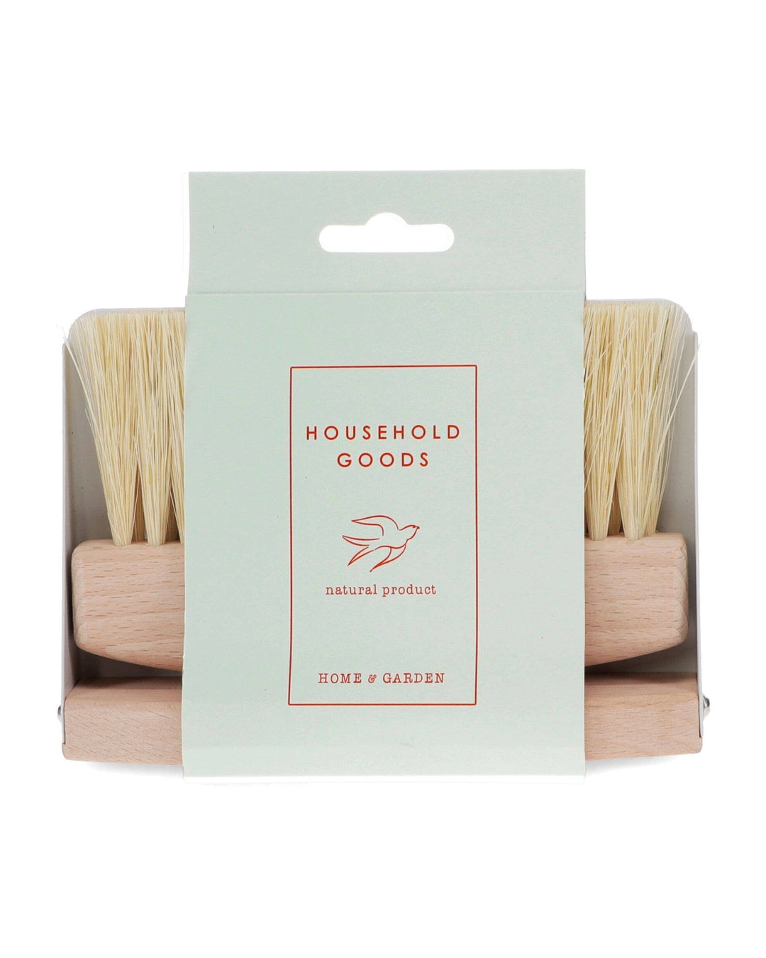 Packaged wooden cleaning brushes with 'Household Goods' label on a white background