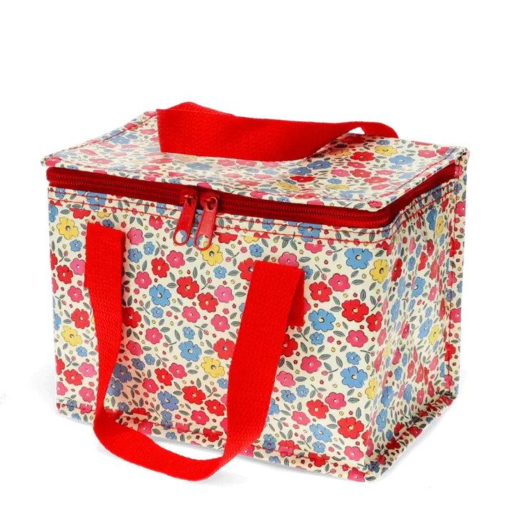 Rex London Tilde insulated lunch bag with bright floral print on a white background