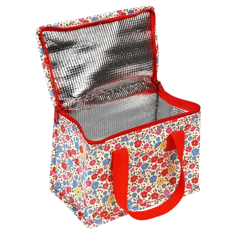 Tilde lunch bag showing the foil-insulated lining and zip fastening