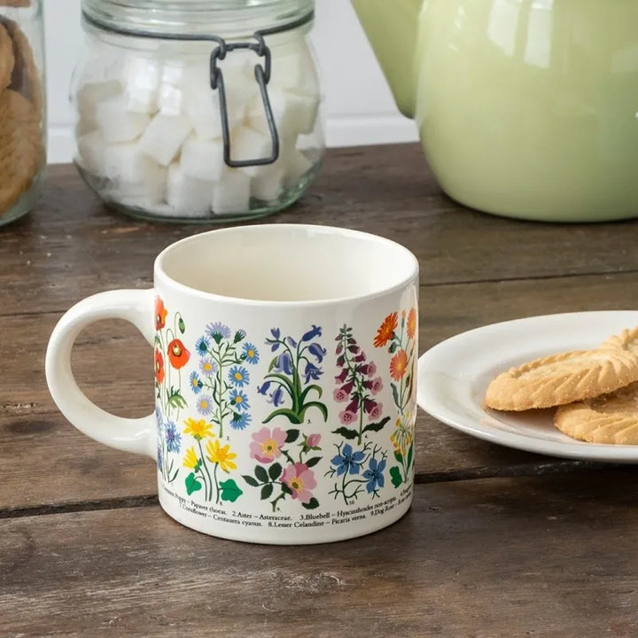 Wild Flowers ceramic mug styled with a hot drink