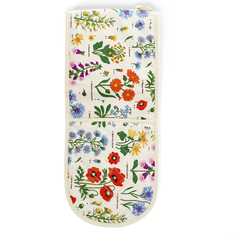 Wild Flowers double oven glove showing both hand pockets