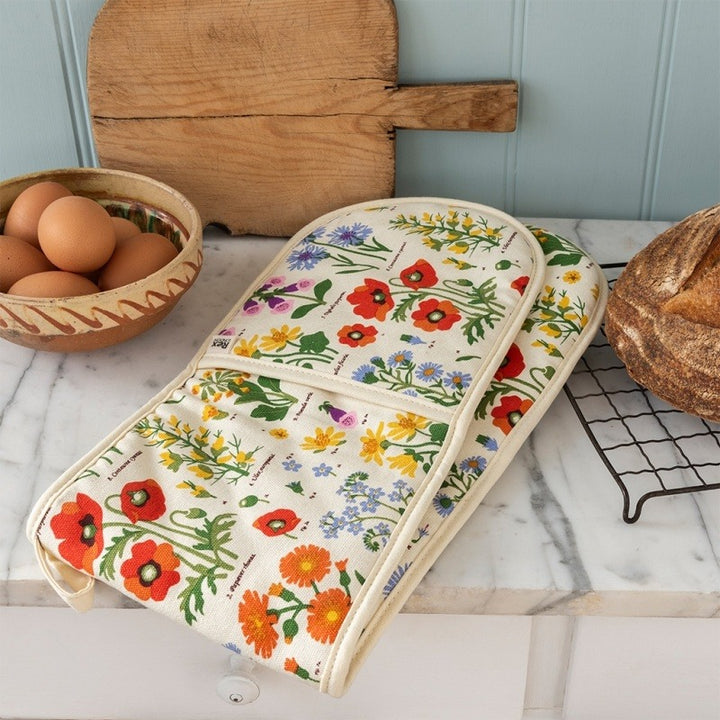 Wild Flowers double oven glove in use in a kitchen