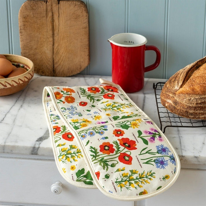 Wild Flowers double oven glove hanging in a kitchen setting