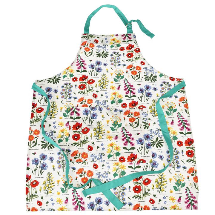 Wild Flowers apron showing the neck strap and waist ties