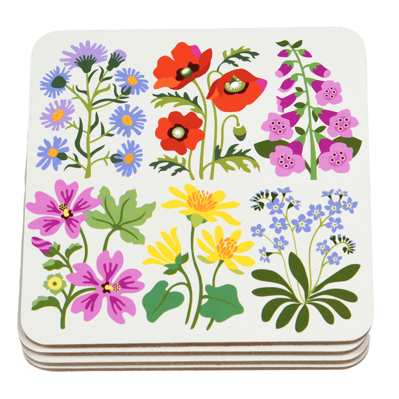 Single Wild Flowers coaster showing the vintage botanical print in detail